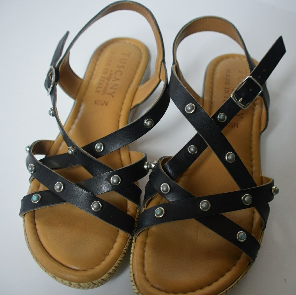 Made in Italy - Black Leather Stud Sandals